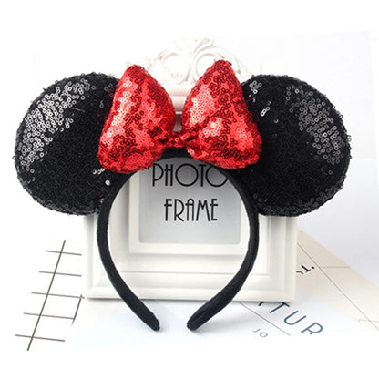 Minnie Mouse Ears Headband Big Size Sequin Bow Women Party Girl Hairband Hot Festival Disney Park Trip DIY Hair Accessories