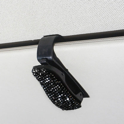 Sun Visor Mount Sunglasses Clip Holder Rhinestone Bracket Portable Sunglasses Car Crystal Clip Decoration Accessories