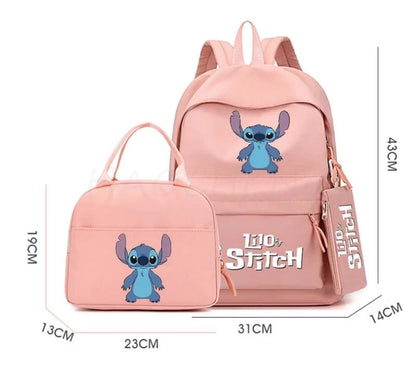 3Pcs/set Disney Lilo Stitch Colorful Backpack With Lunch Bag for Girl Boy Student Teenager Rucksack Women Casual School Bags Set