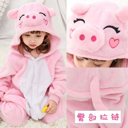 Unicorn Kigurumi for Kids Onesies Winter Flannel Warm Pajamas Animal Lion Dinosaur Hooded Sleepwear Jumpsuit Cospaly Costumes