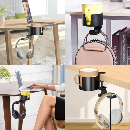 2 in 1 360° Rotation Headphone Holder With Cup Rack Adjustable Under Desk Clamp Table Side Drink Hanger for Home Offices NEW2024