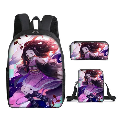 Nezuko Demon Slayer Anime 3Pcs/Set Backpack Student School Shoulder Bag Kids Cute Travel Backpack for Children Birthday Gifts