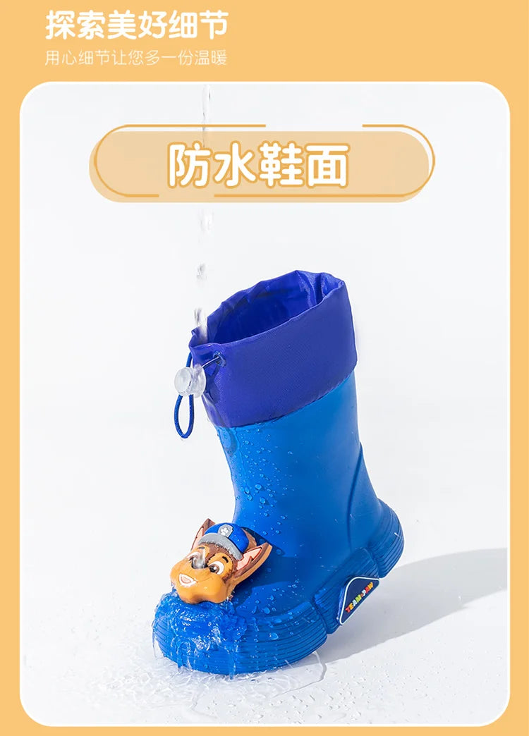 PAW Patrol children's rain shoes, non-slip middle tube rubber shoes, waterproof bunched rain boots for boys and girls