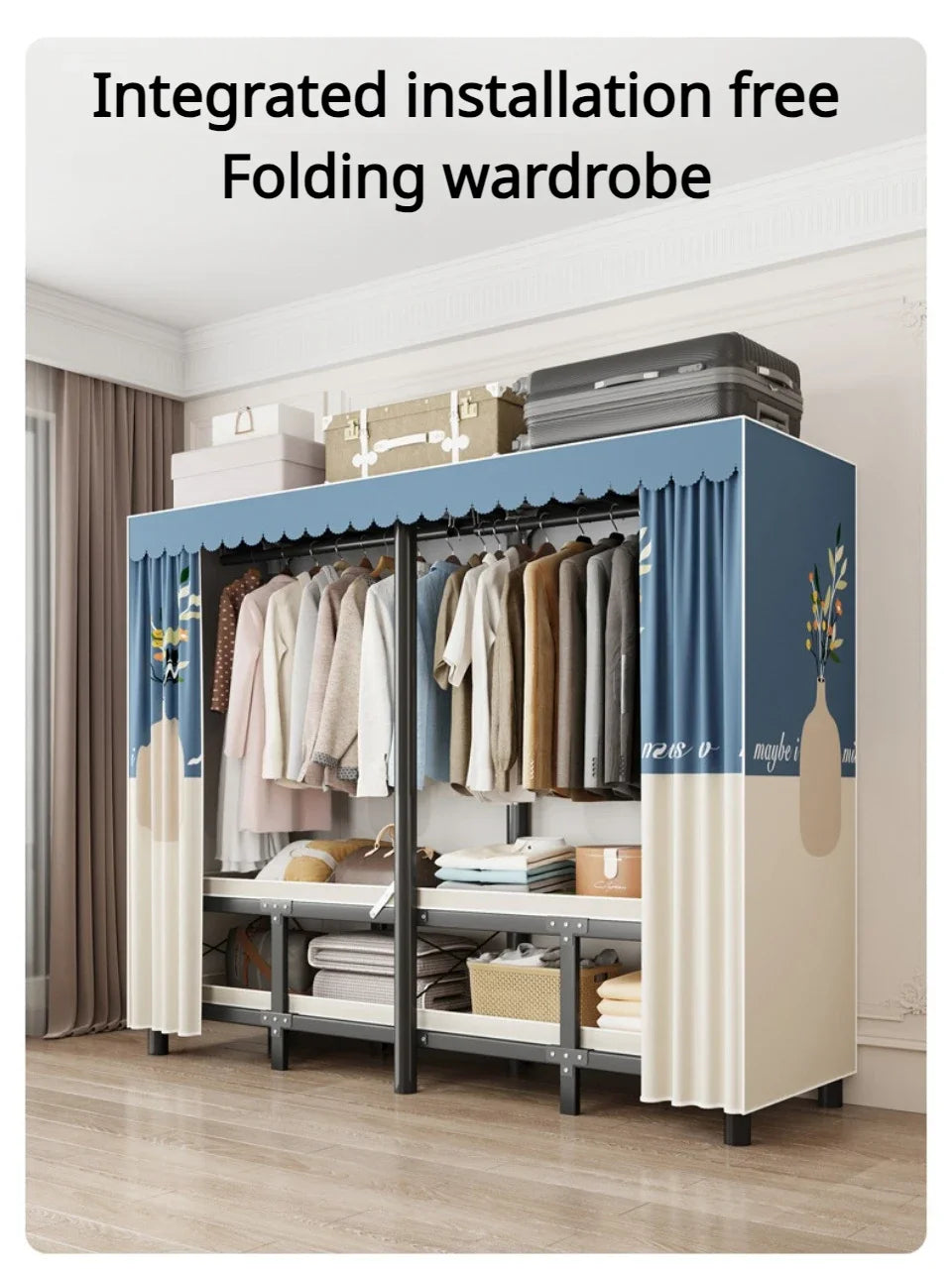 Simple Durable Steel Frame Cloth Wardrobe Simple Open Closets With No Need To Install Folding Wardrobe Home Furniture Armoire