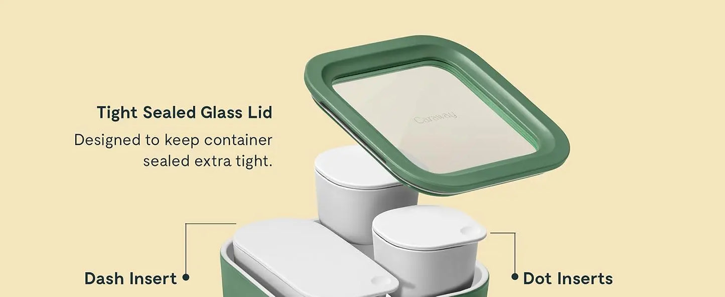 Caraway 14 Pieces Ceramic Coated Glass Gray Food Storage Container Easy To Store Non Toxic Dot Dash Inserts Glass Lids