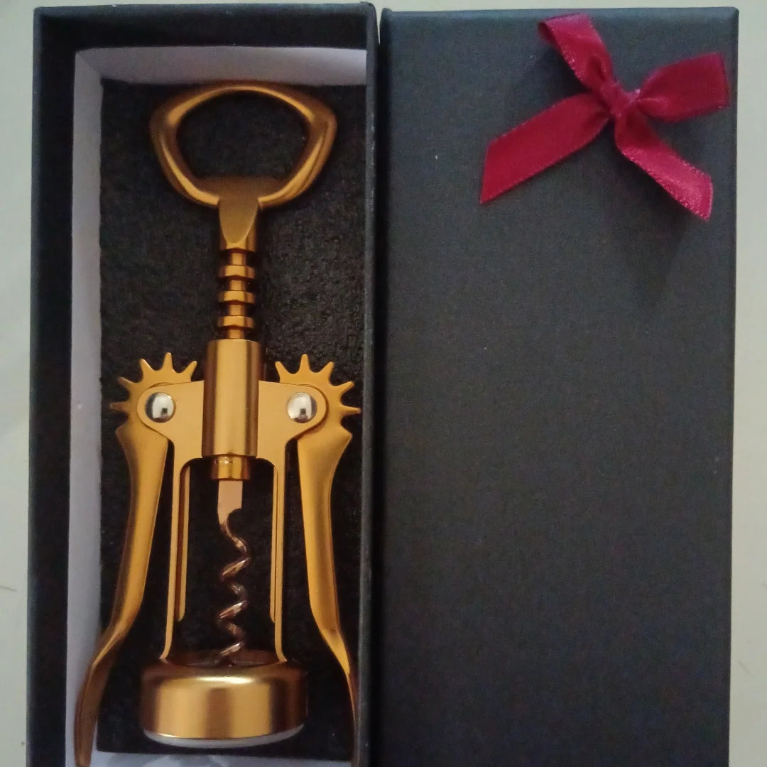 Dark Gold Wine Opener Wing Corkscrews with Beer Bottle Opener Stooper and Bag in Gift Box for Kitchen Accessories Gift Idea