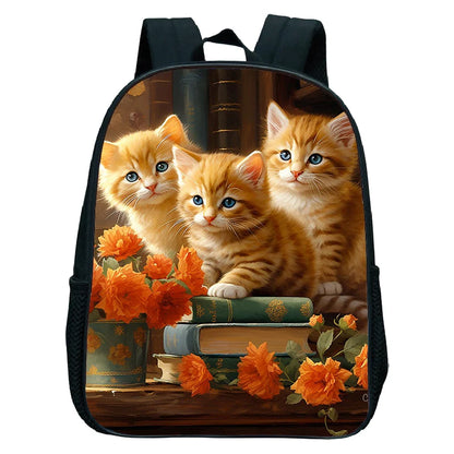 Cute Cat Print Backpack For Preschool Children Kitten Pattern School Bags Lightweight Boys Girls Kindergarten Backpack Kids Gifs