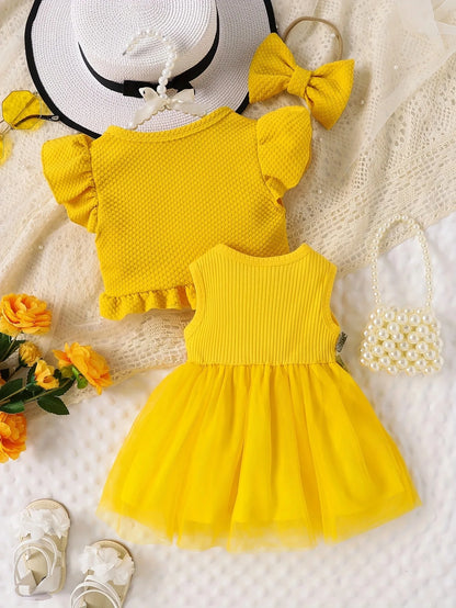 Baby Baby Baby Summer Style Waist Flower Vest Mesh Dress Jacket Hair Accessories