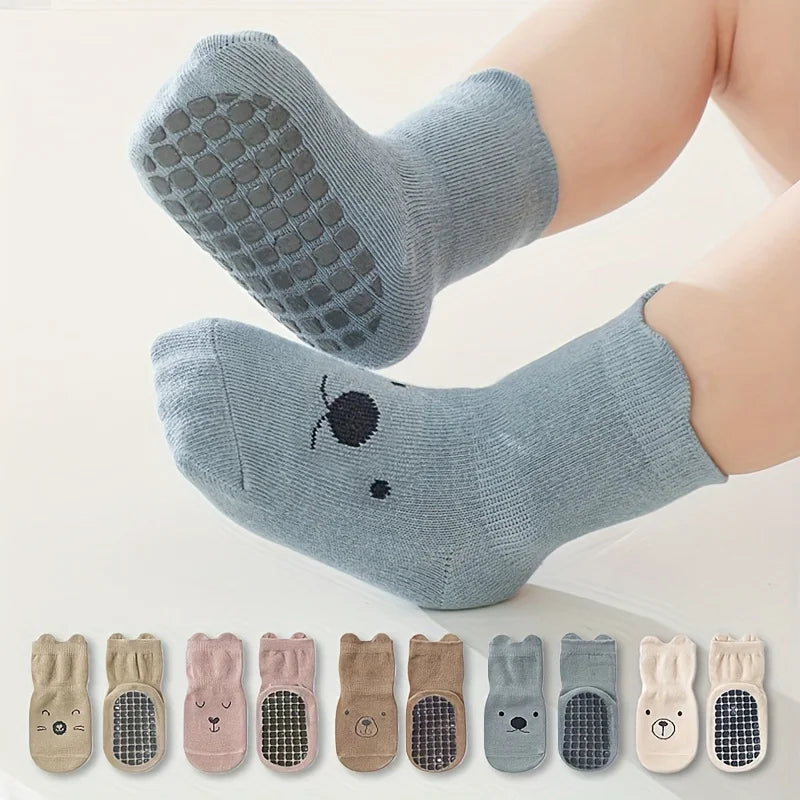 3 Pairs of Soft, Breathable, Non-Slip Baby Floor Socks with Grips - Anti-Slip Crew for Infants, Toddlers, Boys, and Girls - Comf