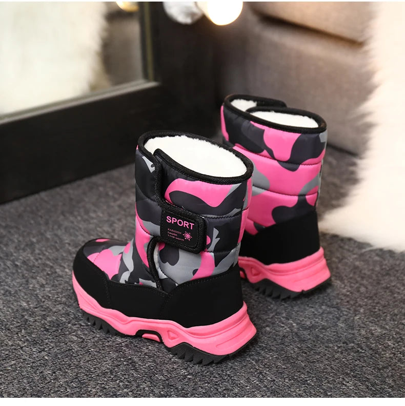 2024 Winter Children Shoes Plush Waterproof Fabric Non-Slip Girl Shoes Rubber Sole Snow Boots Fashion Warm Outdoor Boots