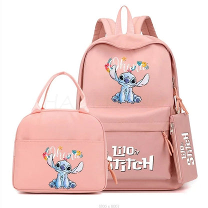 3Pcs/set Disney Lilo Stitch Colorful Backpack With Lunch Bag for Girl Boy Student Teenager Rucksack Women Casual School Bags Set