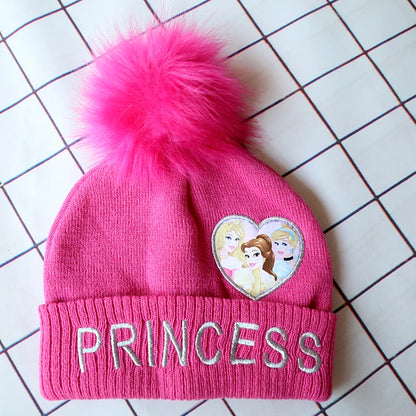 New Autumn Winter Children Hat Elsa Classics Disney Princess Cartoon Cap Scarf Hat Glove Warm knitted hat Girl Christmas Hat