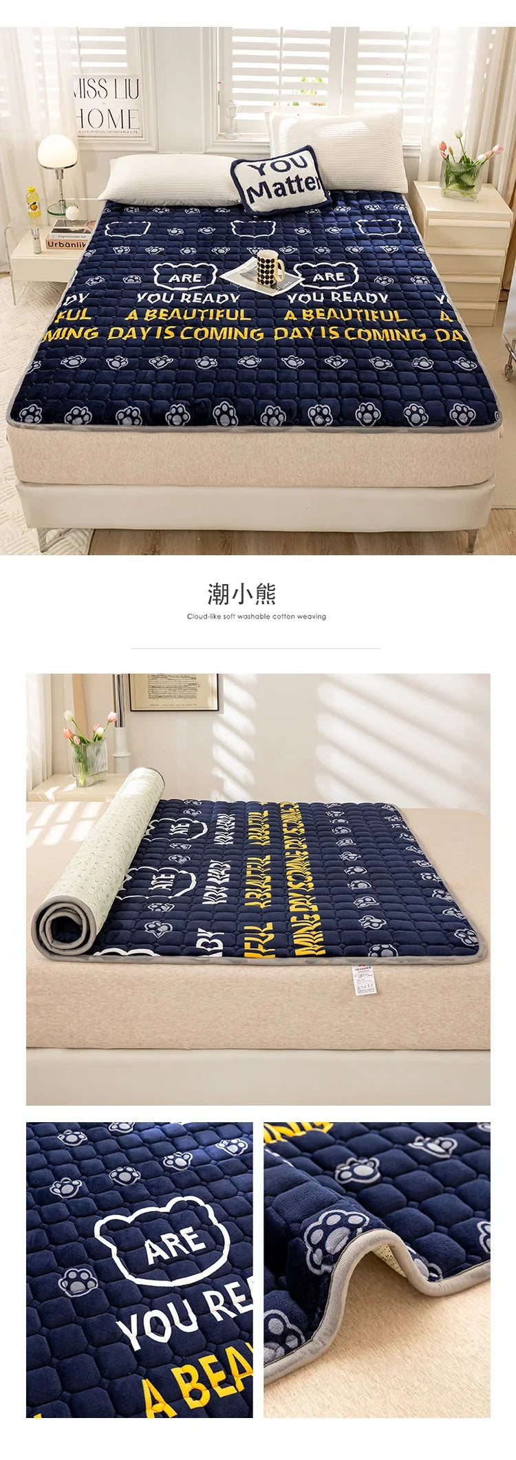 Winter Warm Mattress Toppers Home Textile Luxury Queen Size Bed Sheet Bed Cover Folding Thin Tatami Mat Mattress Protector Cover