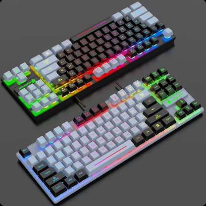 K10 87 Keys LED Luminous Keyboard Home Gaming Keyboards USB Wired Rainbow Backlight Desktop Computer Keyboard Office Accessories