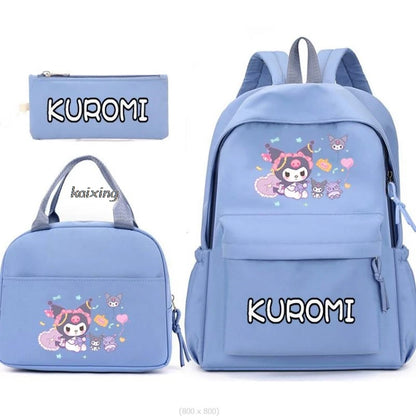 3Pcs/Set Lovely Kuromi Melody Backpacks Lunch Bag Pencil Bag Teen Women Men School Students Backpack Cartoon School Bag Mochila