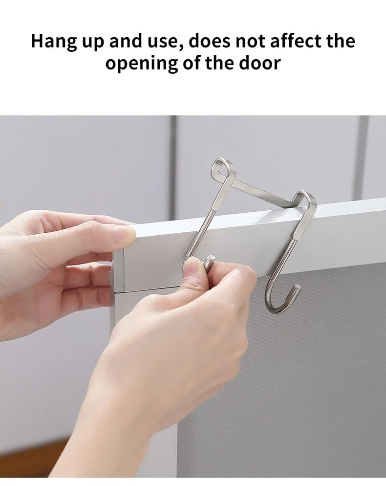 304 Stainless Steel Hook Free Punching Double  S-Shape Hook Kitchen Bathroom Cabinet Door Back Type Coat Towel Storage Hanger