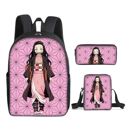 Nezuko Demon Slayer Anime 3Pcs/Set Backpack Student School Shoulder Bag Kids Cute Travel Backpack for Children Birthday Gifts