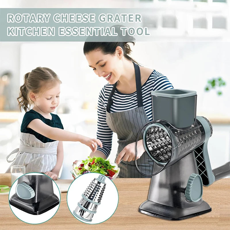 LMETJMA 3 in 1 Rotary Cheese Grater Versatile Manual Vegetable Slicer Peanut Nuts Grinder Cheese Vegetable Shredder Clear JT242