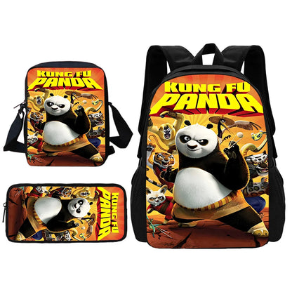 Cartoon Kung Fu Panda Child School Backpack With Shoulder Bag Pencil Bags School Bags for Boys Girls Best Gift