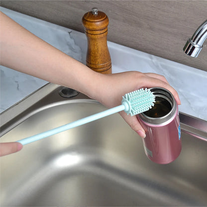 Integrated Baby Silicone Bottle Brush Water Cup Long Handle Silicone Cleaning Brush Vacuum Flask Silicone Brush