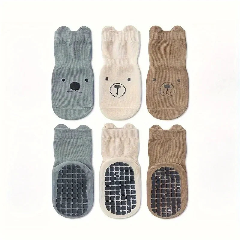 3 Pairs of Soft, Breathable, Non-Slip Baby Floor Socks with Grips - Anti-Slip Crew for Infants, Toddlers, Boys, and Girls - Comf