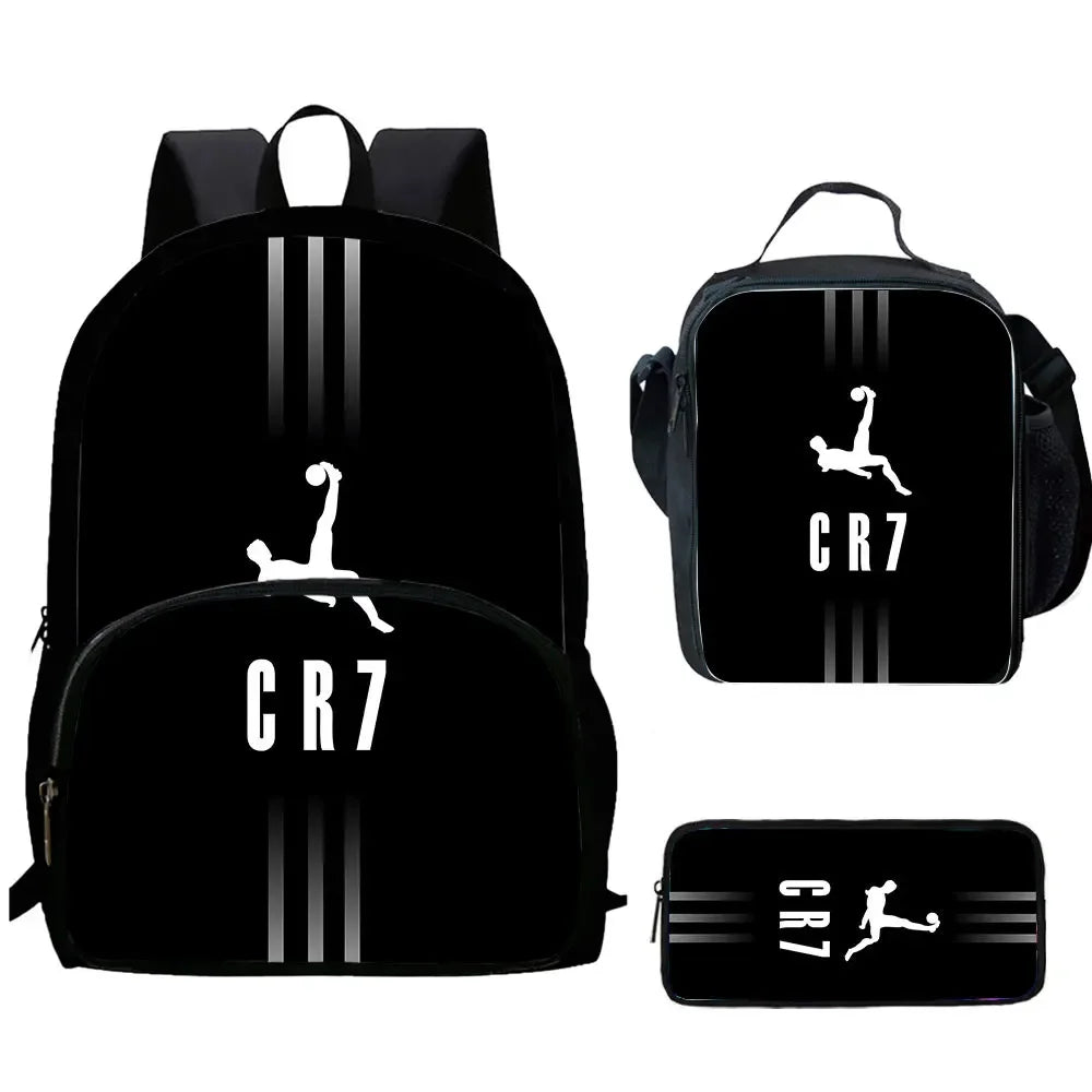 Cartoon C-CR7 Football-Stars Child Backpack,Lunch Bags,Pencil Bags for 4-8 Years Old Anime School Bags for Boys Girls Best Gift