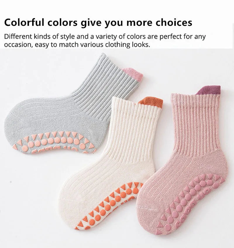 3Pairs/Lot Cotton Baby Anti-slip Socks For Boys Girls Low Cut Floor Kids Toddler Sock With Rubber Grips Socken For 0-6Years