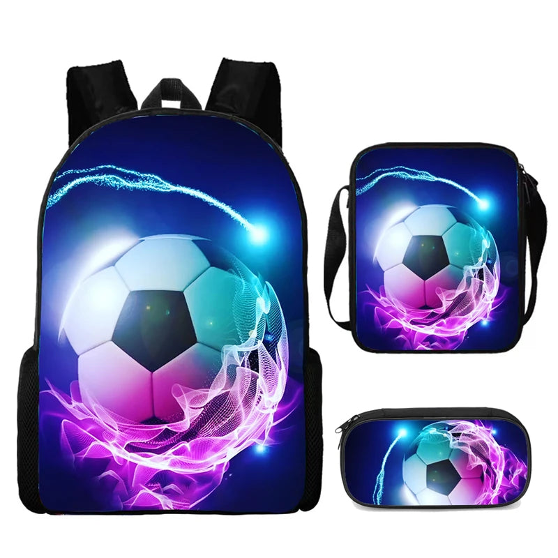 3Pcs Set School bags with Shoulder Bag Pencil bag,Catoon School Bags for Boys Girls Kids Bags with Football Printed,Light Weight