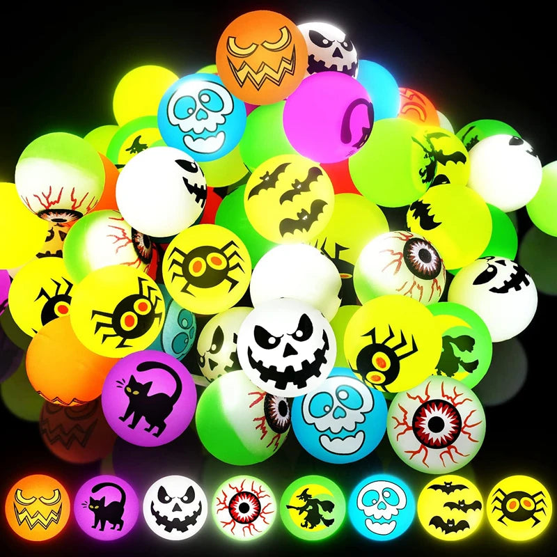 100/10Pcs Halloween Glow in The Dark Bouncing Balls Toy Kids Trick or Treat Gift Goodie Bag Filler Halloween Party Favors Supply