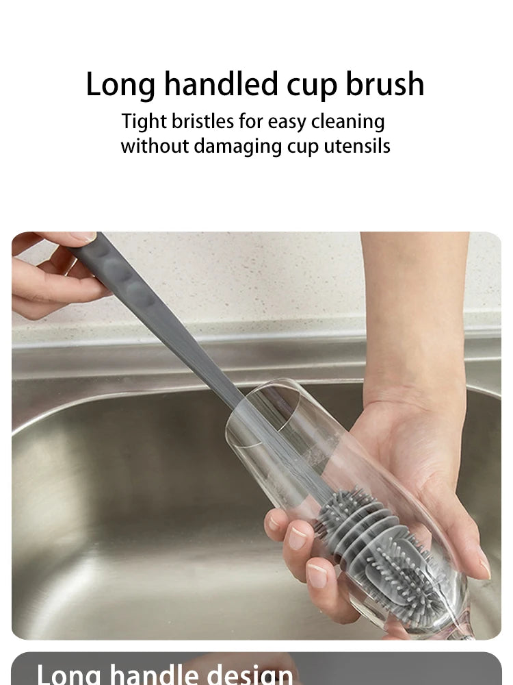 Long Handle Silicone Bottle Brush Cleaning Brush Kitchen Cleaning Cup Brush Thermos Glass Brush Cleaning Tools