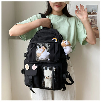 Girls High School Student Backpack Bags Backpack with Pin and Pendant,Cute Aesthetic Backpack ,Outdoor Sports Leisure Bag