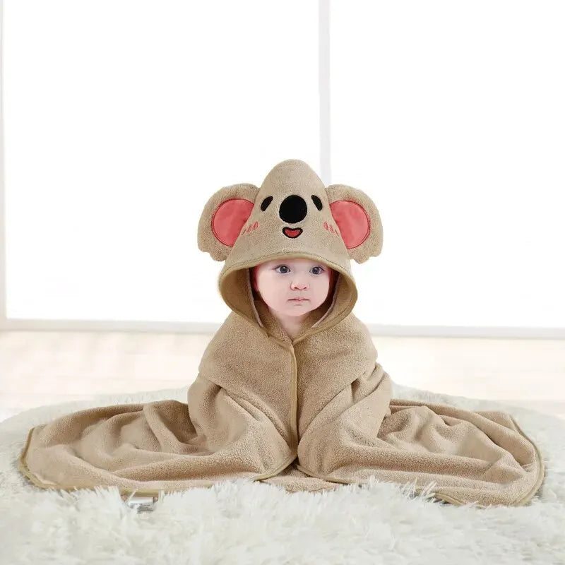 Hot Selling New Cartoon Animal Baby Bath Towel With Hood, Children's Soft And Fast Absorbent Coral Velvet Baby Bath Towel