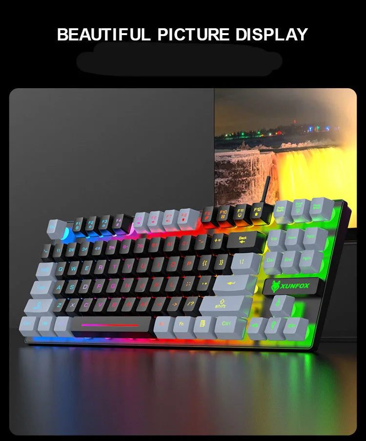 K10 87 Keys LED Luminous Keyboard Home Gaming Keyboards USB Wired Rainbow Backlight Desktop Computer Keyboard Office Accessories