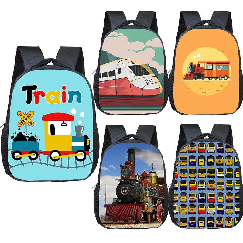 Cute Cartoon Train Locomotive Print Backpack for 2-4 Years Old High-speed Train Kids Bookbags Boy Girl Toddler School Bag Gift