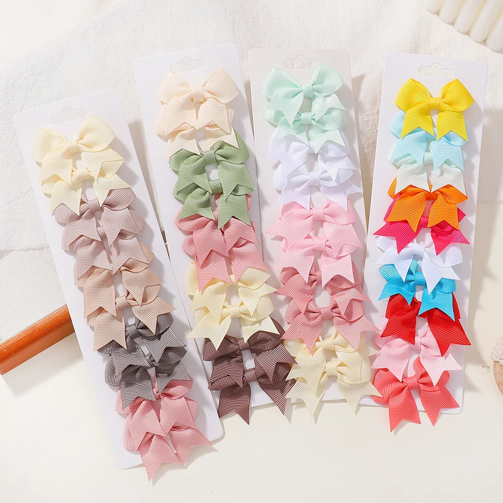 10Pcs/Set New Cute Solid Ribbon Bowknot Hair Clips for Baby Girls Handmade Bows Hairpin Barrettes Headwear Kids Hair Accessories