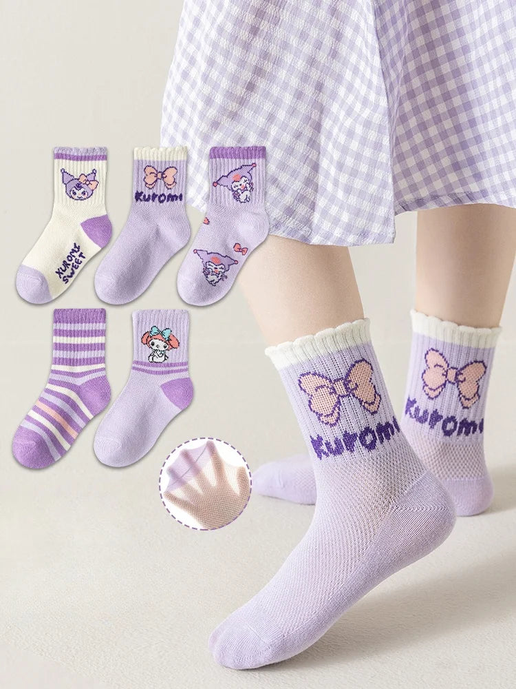 5 pairs of children's socks Girls' socks Cute all-match style CuHK children's mid-tube socks Student sports socks Breathable and