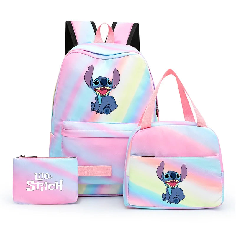 3pcs Disney Lilo Stitch Colorful Backpack with Lunch Bag Rucksack Casual School Bags for Boys Girls Women Student Teenagers Sets