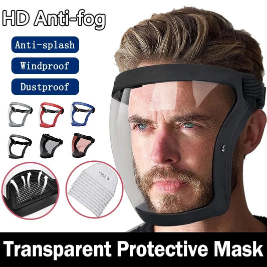 Transparent Full Faceshield Reusable Dustproof Anti-fog Mask HD Safety Glasses Kitchen Protection Anti-splash Mask With Filters