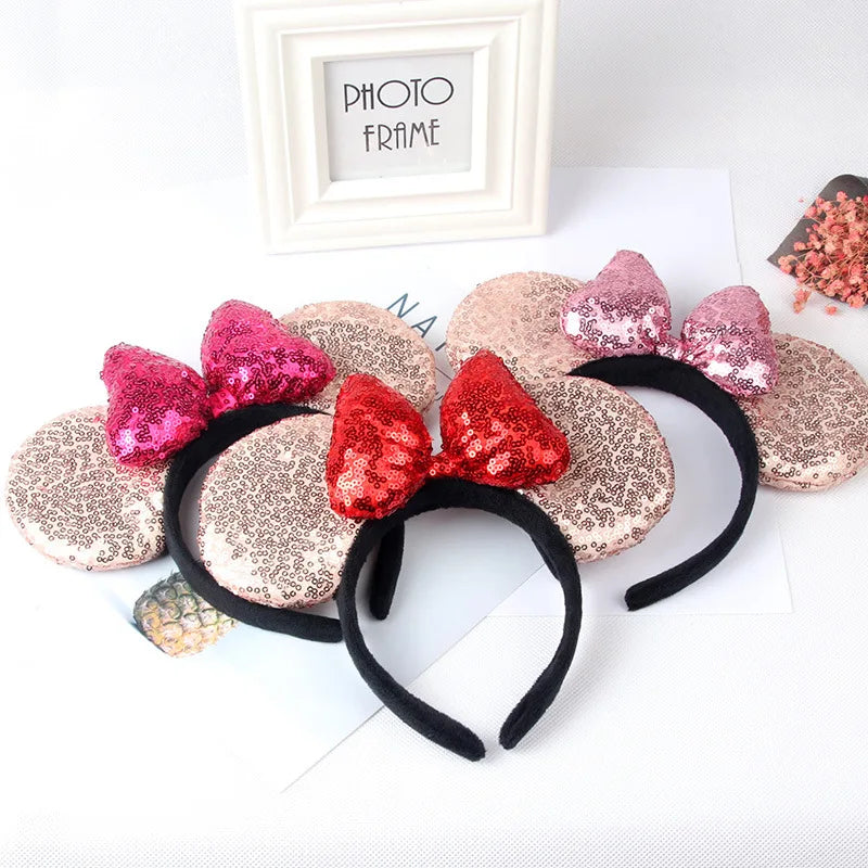 Minnie Mouse Ears Headband Big Size Sequin Bow Women Party Girl Hairband Hot Festival Disney Park Trip DIY Hair Accessories