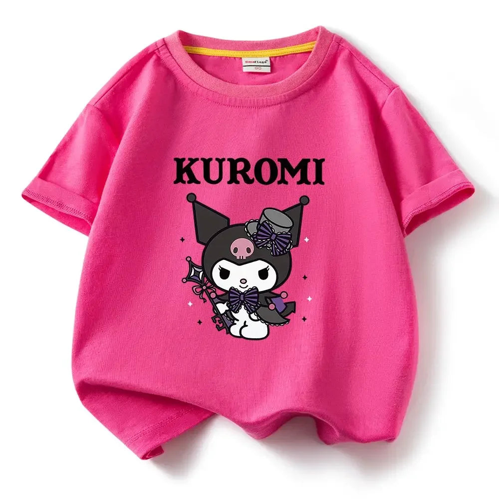 Kuromi Magic Print Summer Children's T-shirt Cute Brand Pure Cotton Trend Kawaii Boys and Girls High Quality Trend Fashion Tops