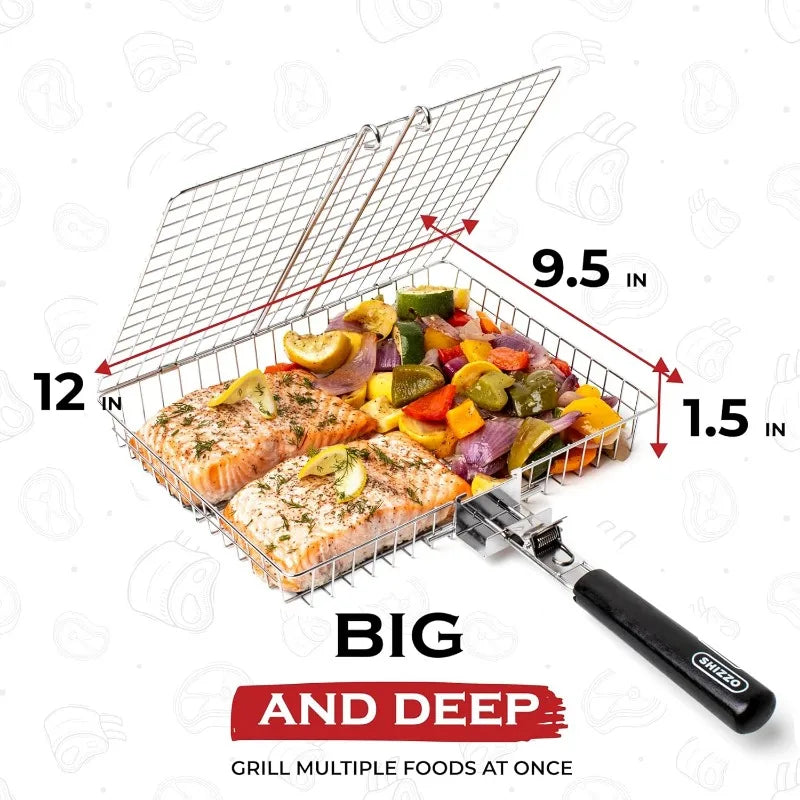 Portable  Stainless Steel Folding Grill Basket BBQ Grill Basket With Handle for Fish Vegetables Shrimp Cook Accessories Outdoor