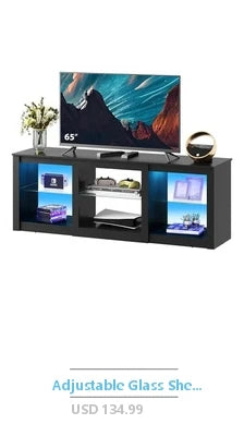 Modern LED TV Stand with 16 Color Options Storage Drawer Glass Shelf Fits 50/55/60/65/70 Inch TVs Easy Installation Remote