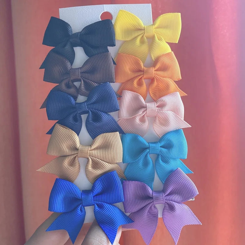 10Pcs/Set New Cute Solid Ribbon Bowknot Hair Clips for Baby Girls Handmade Bows Hairpin Barrettes Headwear Kids Hair Accessories