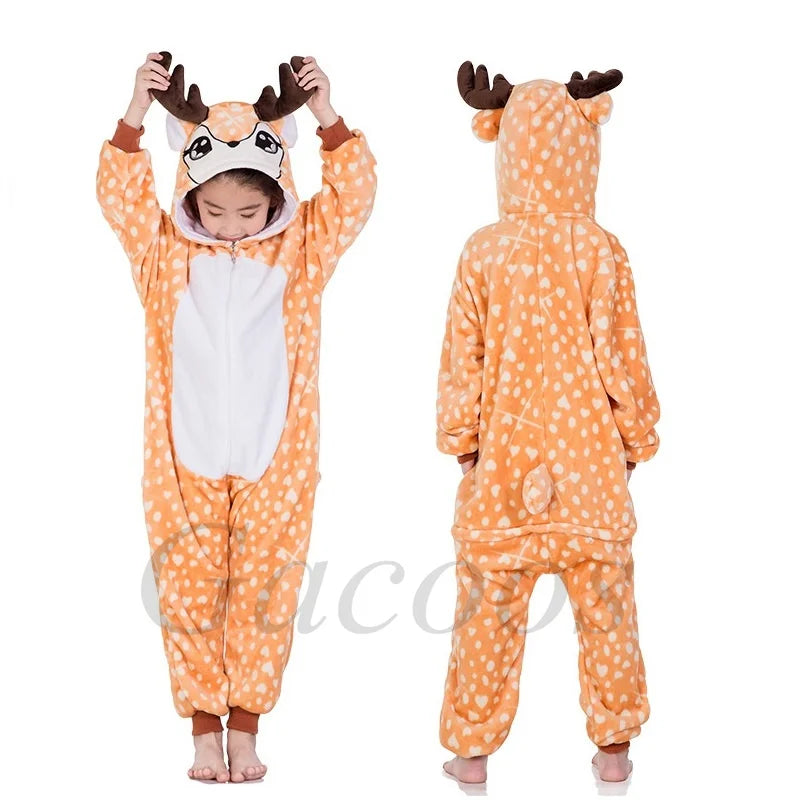 Unicorn Kigurumi for Kids Onesies Winter Flannel Warm Pajamas Animal Lion Dinosaur Hooded Sleepwear Jumpsuit Cospaly Costumes