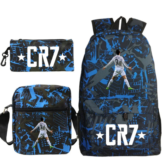 New 3pcs CR7 Backpacks Simple Style Lightweight Boys Girls School Bags Capacity Teens Laptop Backpack Women Men Travel Mochilas