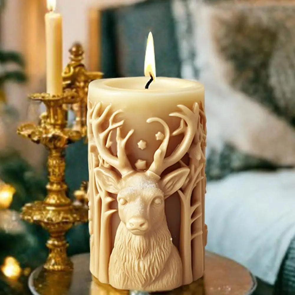 New Christmas Tree Carving Pattern Cylindrical Candle 3D Silicone Mold Reindeer Snowflake Cylindrical Elk Candle Mold