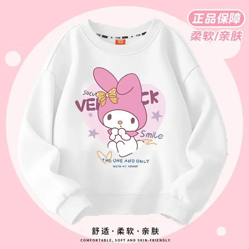 Cute Girl Kuromi Hoodies Kawaii Cinnamoroll Pullover  Two pieces Round neck Sweatshirts Cartoons Children Casual  Kids Clothes