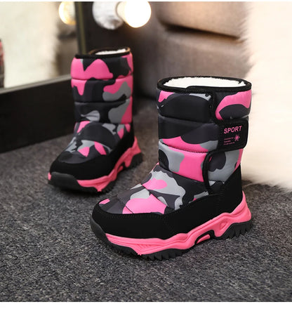 2024 Winter Children Shoes Plush Waterproof Fabric Non-Slip Girl Shoes Rubber Sole Snow Boots Fashion Warm Outdoor Boots