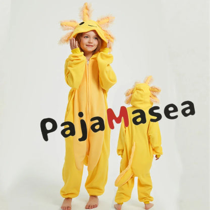 Kids Pink Newt Cute Cartoon Cosplay One Piece Pajamas Baby Animals Halloween Boys Girls Yellow axolotl Kigurumi Anime Pajamas