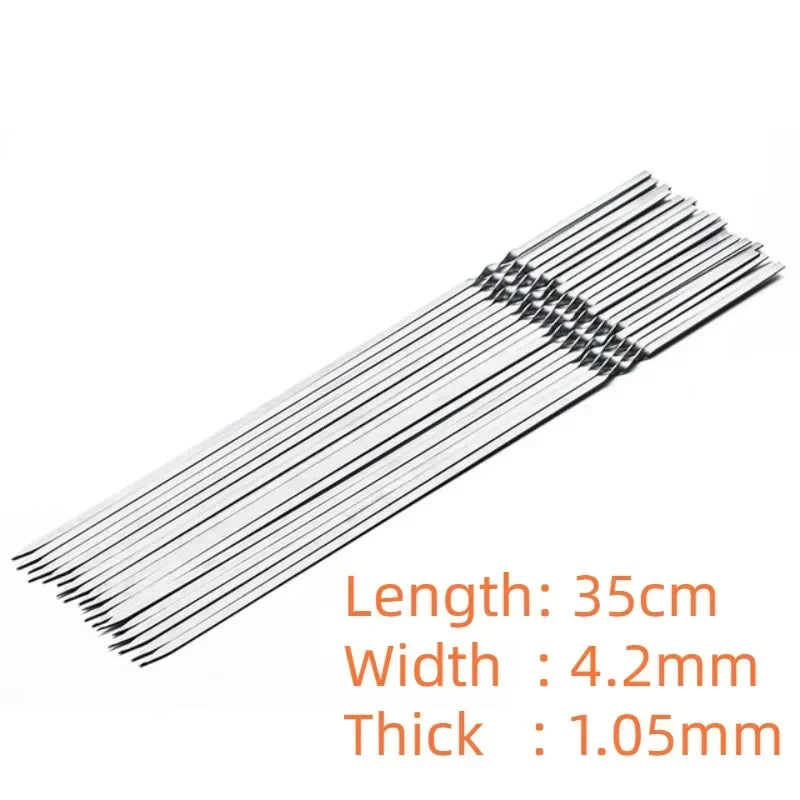 10/20Pcs Barbecue Skewer Stainless Steel Flat Skewers Reusable BBQ Skewers Kebab Iron Stick For Outdoor Camping Picnic BBQ Tools